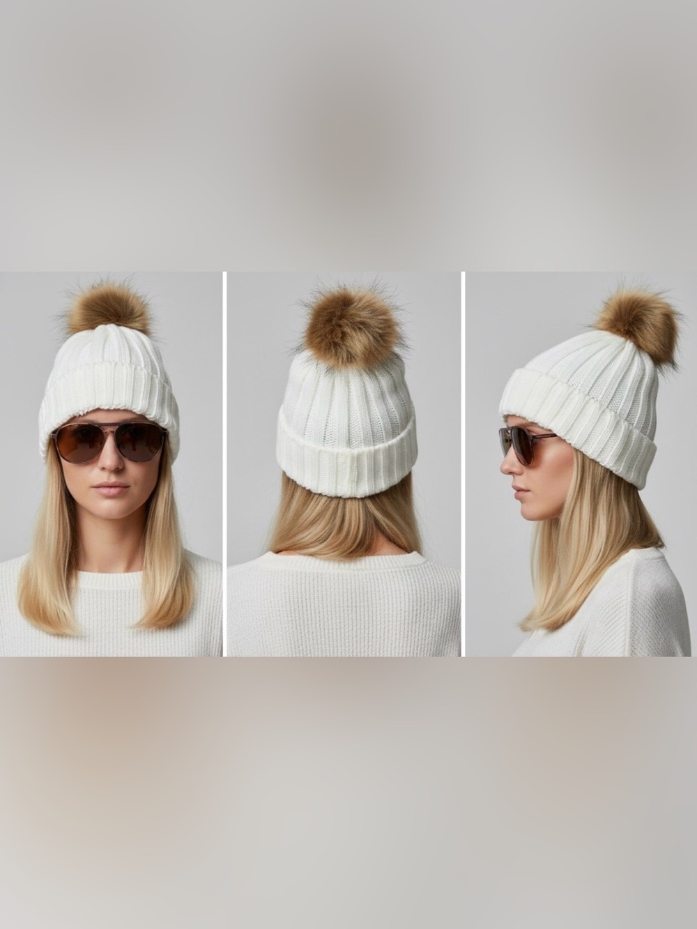 Janice Apparel Ribbed Knit Faux Fur Pom Beanie